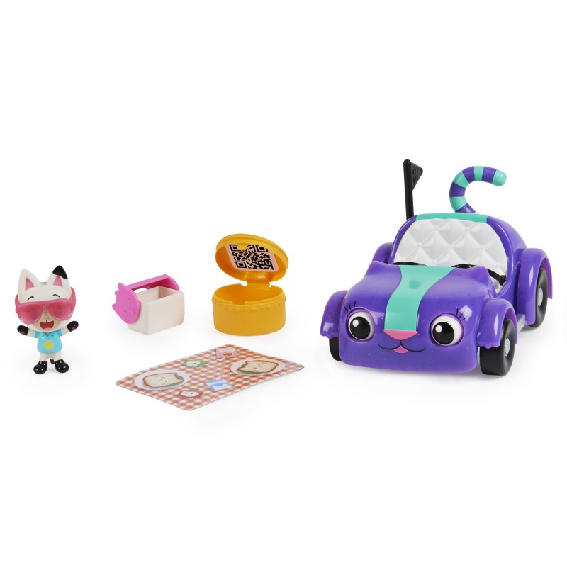 Gabby's Dollhouse , Carlita-Spielzeugauto mit Pandy Paws-Sammelfigur, 2 Zubehörteilen und 1 Überraschungsbox, geeignet für