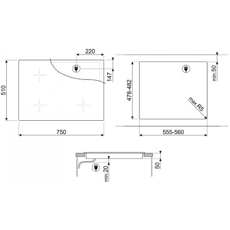 Smeg SIB2741D hob Black Built-in 75 cm Zone induction hob 4 zone(s)