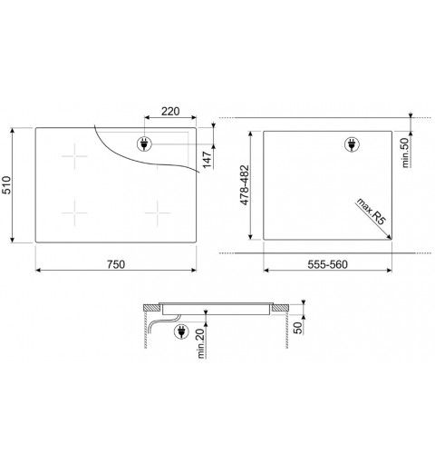 Smeg SIB2741D Kochfeld Schwarz Integriert 75 cm Zonen-Induktionskochfeld 4 Zone(n)