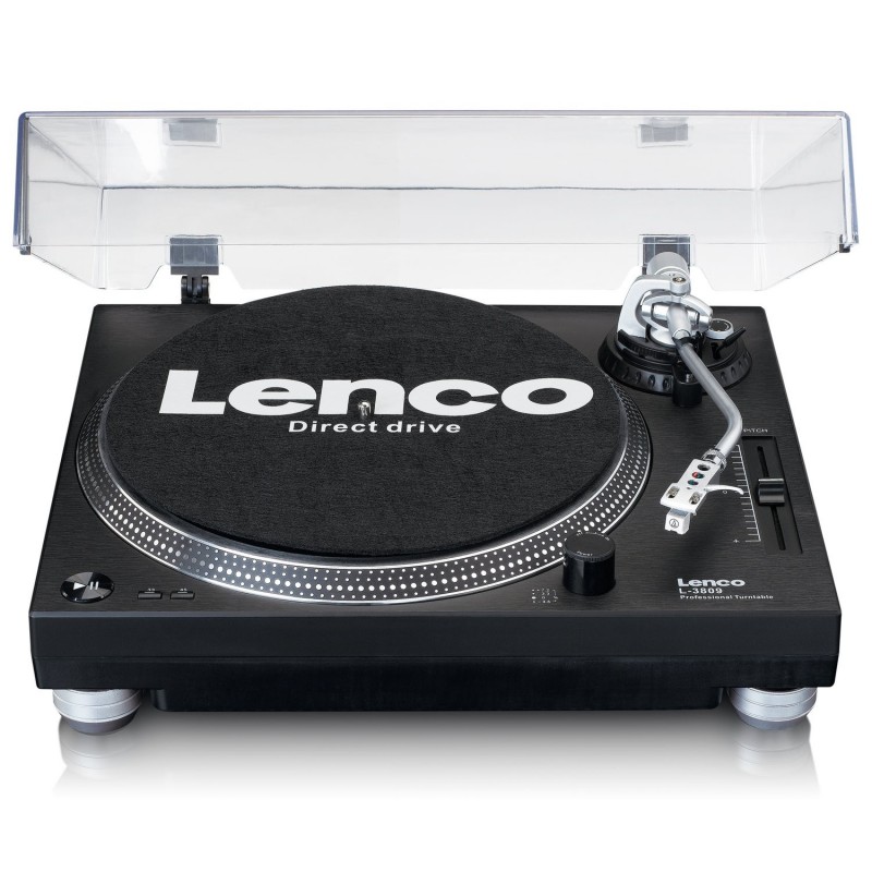 Lenco L-3809 Tourne-disque à entraînement direct Noir, Argent