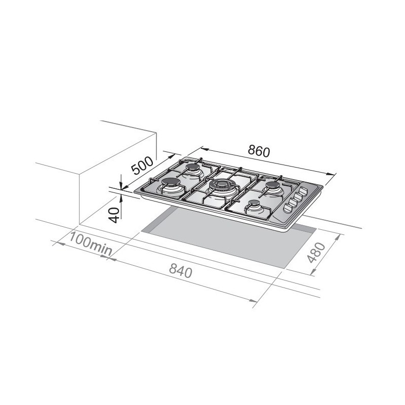 De’Longhi FLA 59 DD hob Stainless steel Built-in 86 cm Gas 5 zone(s)