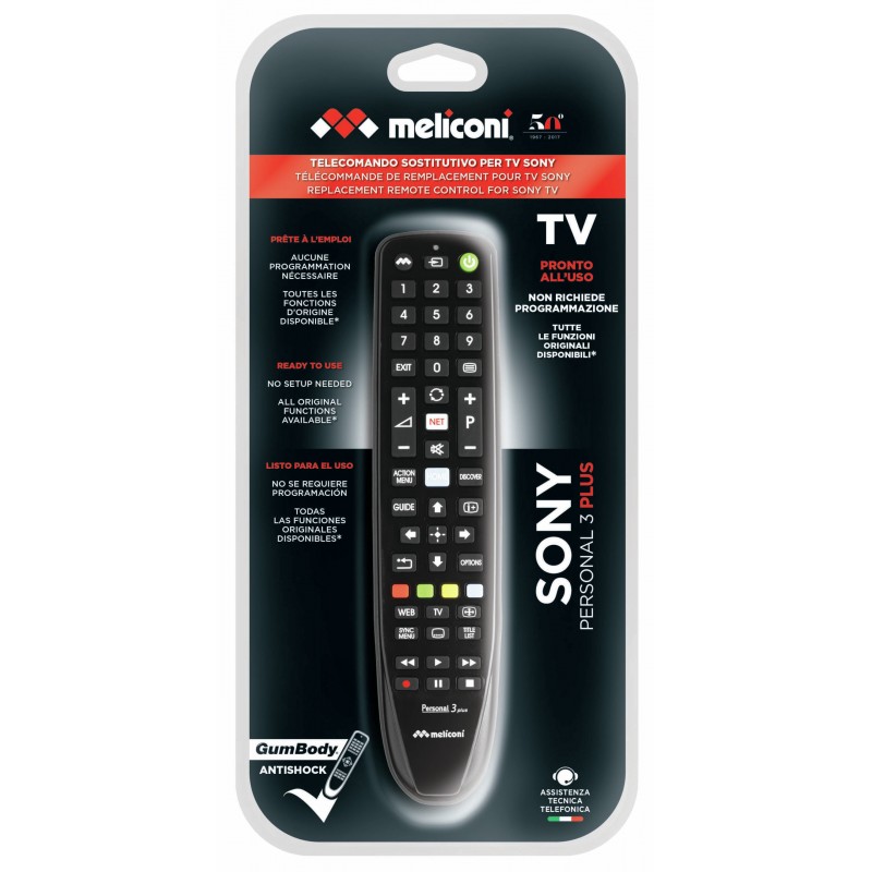 Meliconi Gumbody Personal 3 plus mando a distancia IR inalámbrico TV Botones