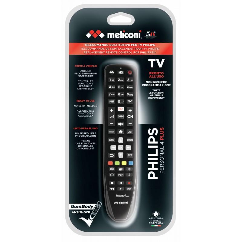 Meliconi Gumbody Personal 4 plus telecomando IR Wireless TV Pulsanti