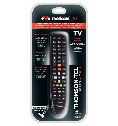 Meliconi Gumbody Personal 7 plus telecomando IR Wireless TV Pulsanti