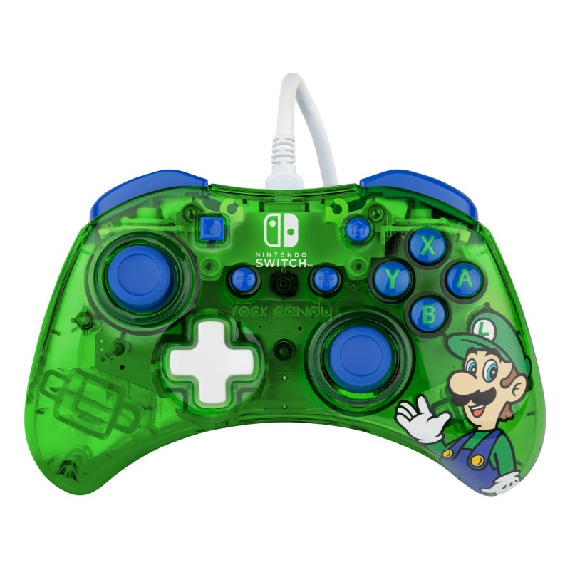 PDP Rock Candy Luigi Lime Bleu, Vert, Translucide USB Manette de jeu Analogique Numérique Nintendo Switch, Nintendo Switch