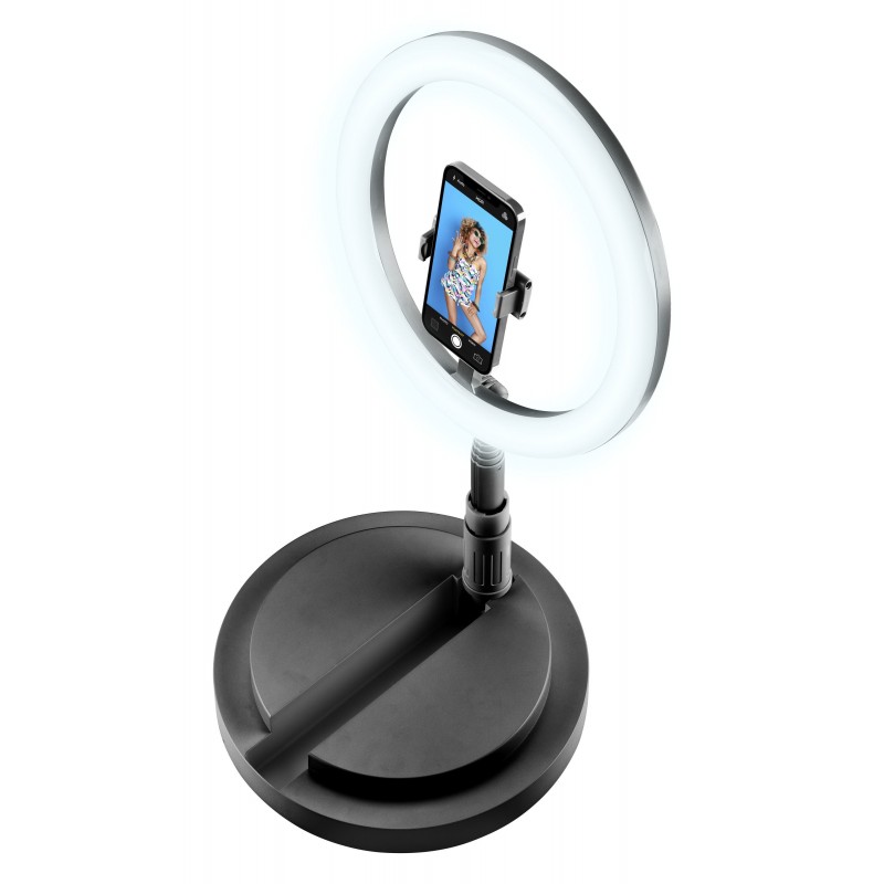 Cellularline Selfie Ring Compact - Universale Anello led con asta estendibile fino a 1,70 m di altezza, ideale per riprese