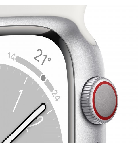 Apple Watch Series 8 GPS + Cellular 41mm Cassa in Alluminio color Argento con Cinturino Sport Band Bianco - Regular