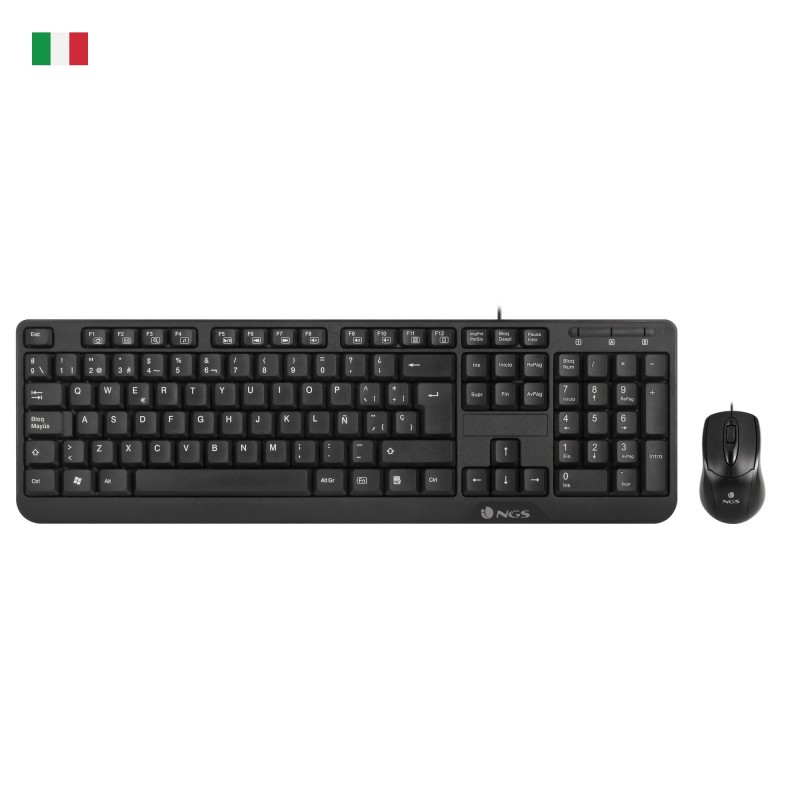 NGS Cocoa Kit, QWERTY, IT clavier Souris incluse USB Italien Noir