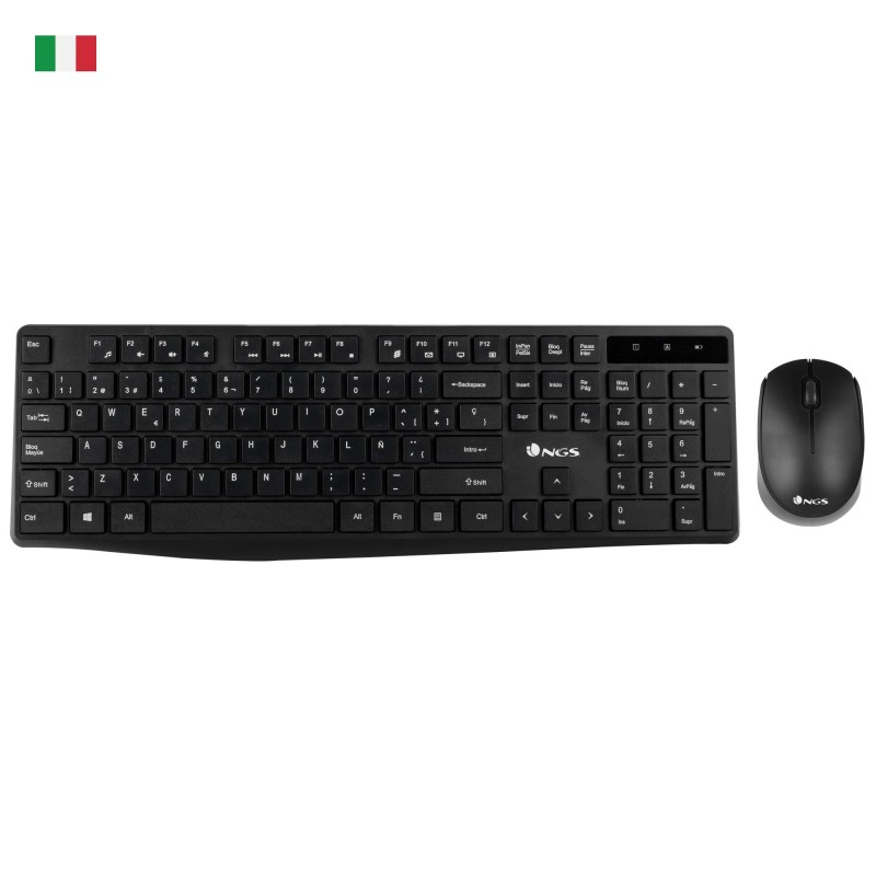 NGS Allure Kit, QWERTY, IT keyboard Mouse included RF Wireless Italian Black