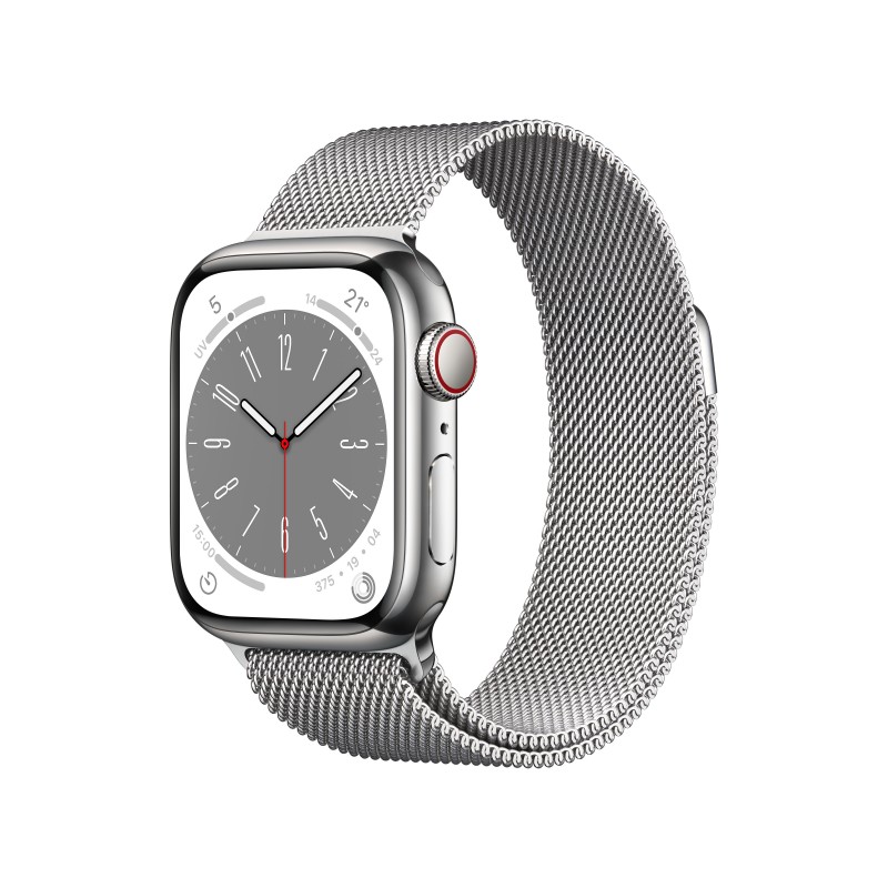 Apple Watch Series 8 GPS + Cellular 41mm Cassa in Acciaio Inossidabile color Argento con Argento Milanese Loop