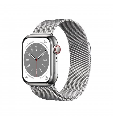 Apple Watch Series 8 GPS + Cellular 41mm Cassa in Acciaio Inossidabile color Argento con Argento Milanese Loop