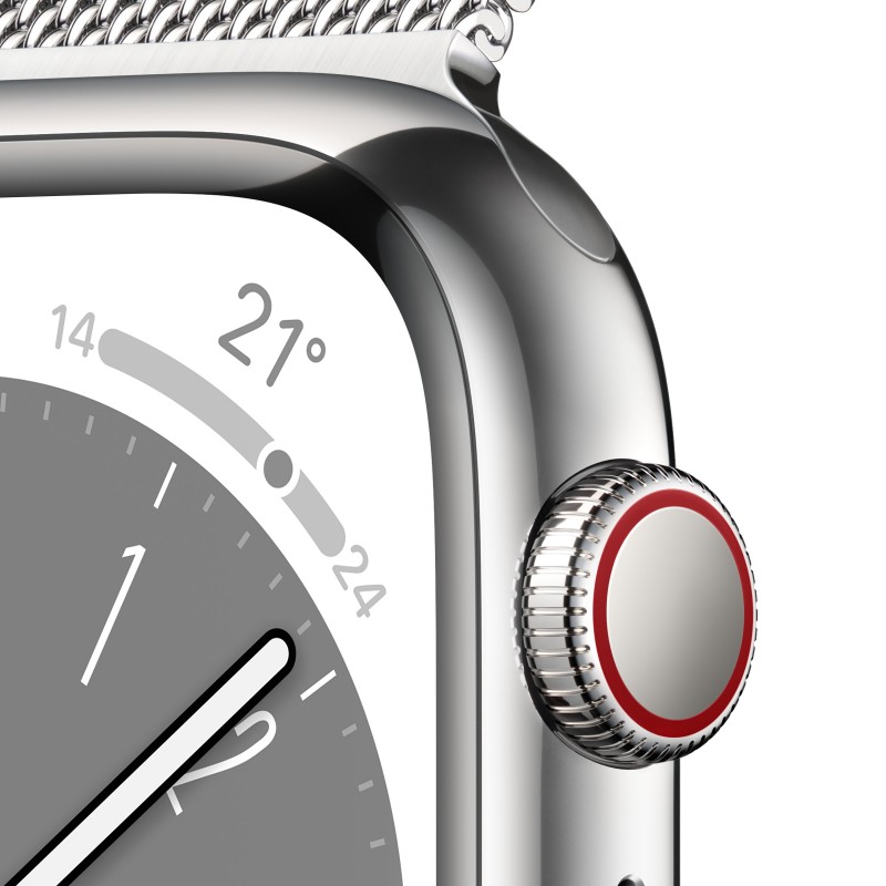 Apple Watch Series 8 GPS + Cellular 41mm Cassa in Acciaio Inossidabile color Argento con Argento Milanese Loop