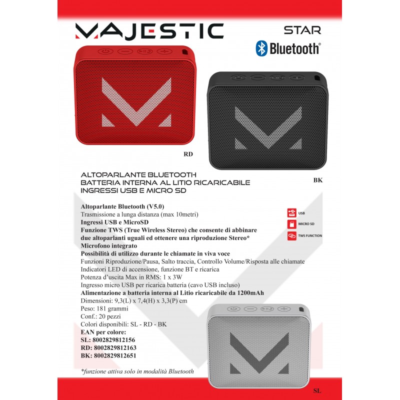 New Majestic Star Enceinte portable mono Noir 3 W