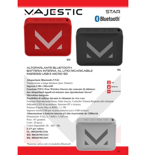 New Majestic Star Enceinte portable mono Noir 3 W