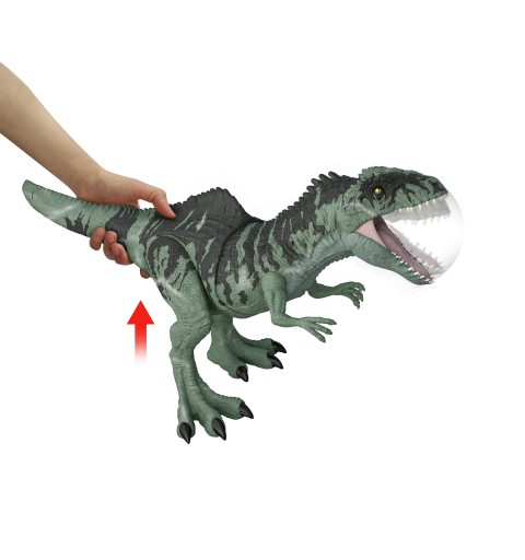 Jurassic World Gigantosauro Attacco Letale con fauci mobili, ruggito e movimenti, dinosauro giocattolo per bambini 4+ anni