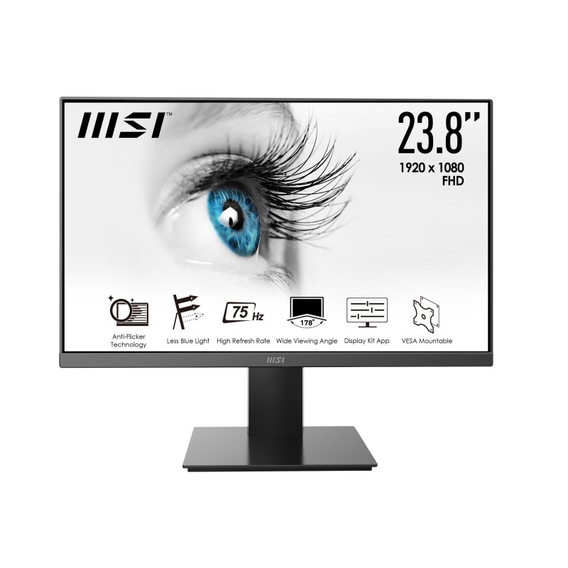 MSI Pro MP241X 23.8 Inch Monitor, Full HD (1920 x 1080), 75Hz, VA, 4ms, AdaptiveSync, HDMI, VGA, Anti-Glare, Anti-Flicker, Less