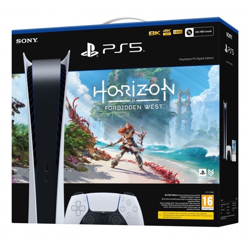 Sony PlayStation 5 Digital + Horizon Forbidden West 825 GB Wifi Negro, Blanco