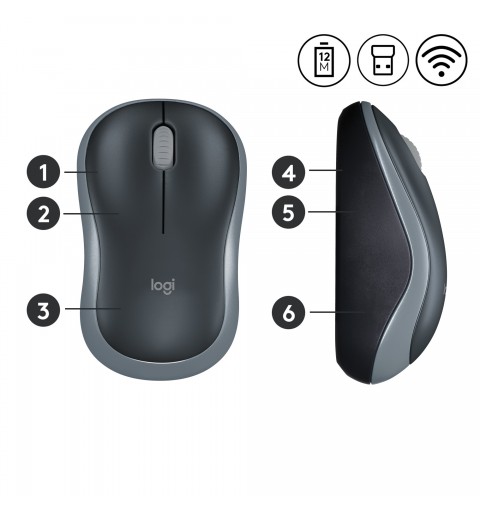 Logitech M185 mouse Ambidestro RF Wireless Ottico 1000 DPI