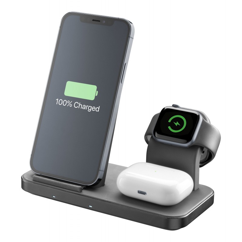 Cellularline TRIO WIRELESS CHARGER Supporto di ricarica wireless 3in1 per dispositivi Apple Nero