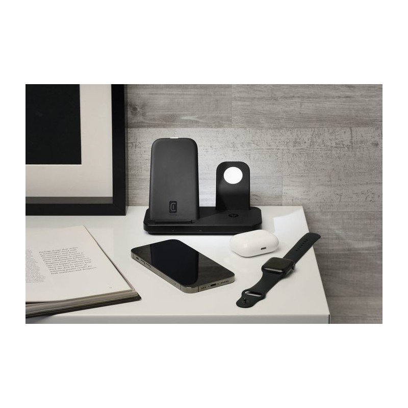 Cellularline TRIO WIRELESS CHARGER Supporto di ricarica wireless 3in1 per dispositivi Apple Nero