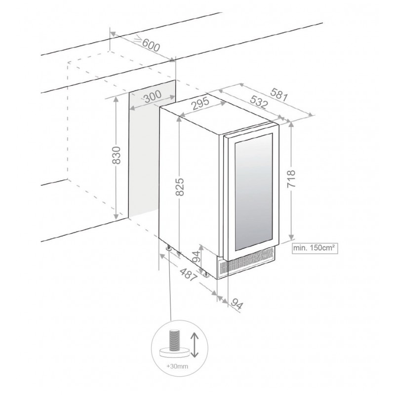 Pando PVZB 30-16 CRR Weinkühler Weinkühler mit Kompressor Unterbau Schwarz 16 Flasche(n)