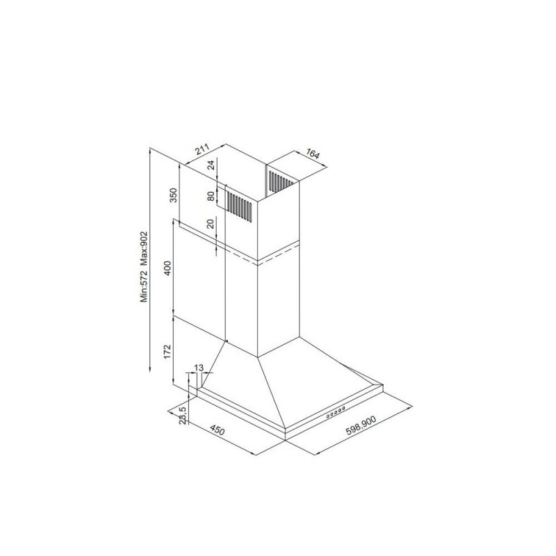 Silverline 2240.6 hotte Monté au mur Acier inoxydable 320 m³ h D