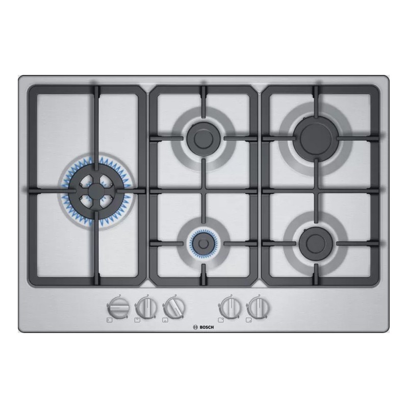 Bosch Serie 4 PGS7B5B90 plaque Acier inoxydable Intégré (placement) 75 cm Gaz 5 zone(s)