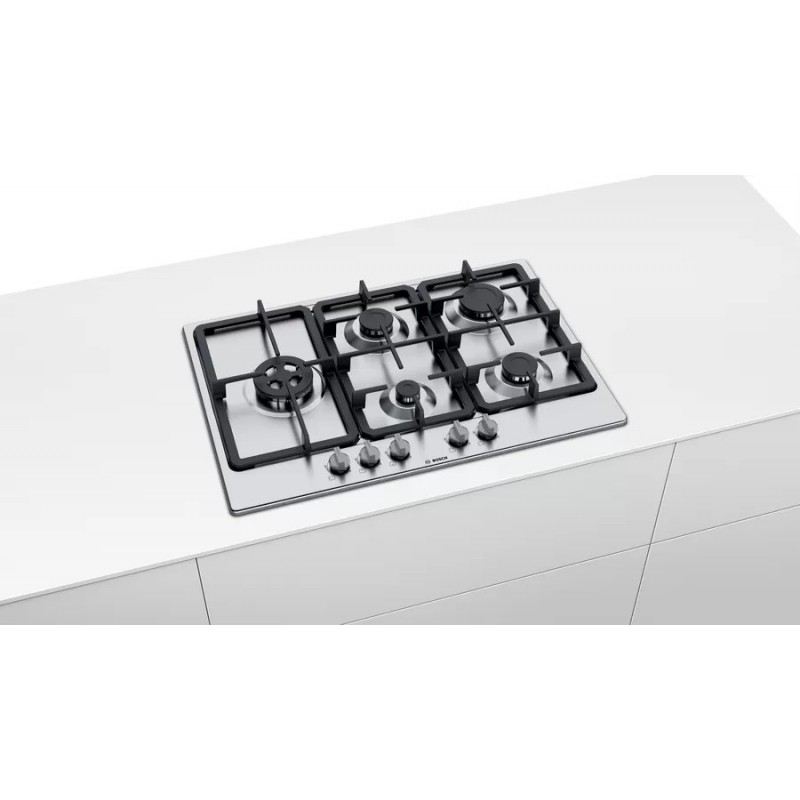 Bosch Serie 4 PGS7B5B90 hobs Acero inoxidable Integrado 75 cm Encimera de gas 5 zona(s)