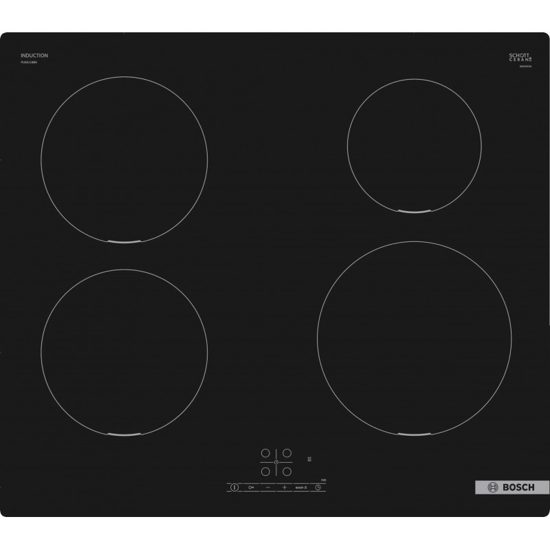Bosch Serie 4 PUE611BB5D plaque Noir Intégré (placement) 59.2 cm Plaque avec zone à induction 4 zone(s)