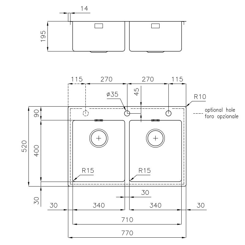 Foster 2269050 fregadero Rectangular Acero inoxidable