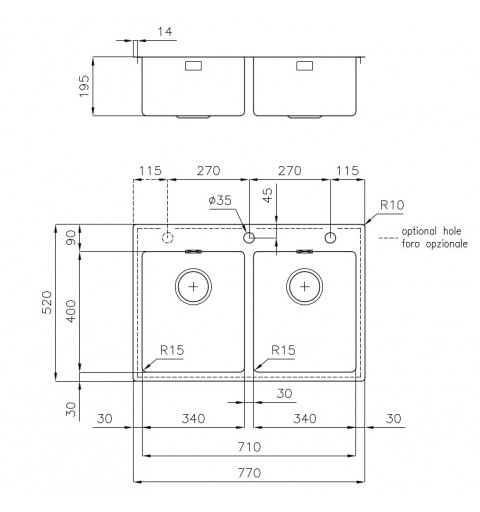 Foster 2269050 fregadero Rectangular Acero inoxidable