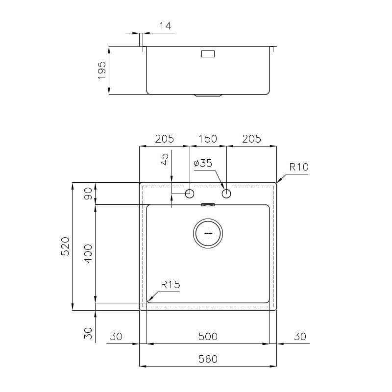 Foster KE Filotop 2265 050 Flush-mounted sink Rectangular Stainless steel