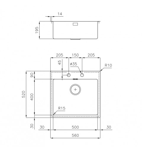 Foster KE Filotop 2265 050 Flush-mounted sink Rectangular Stainless steel