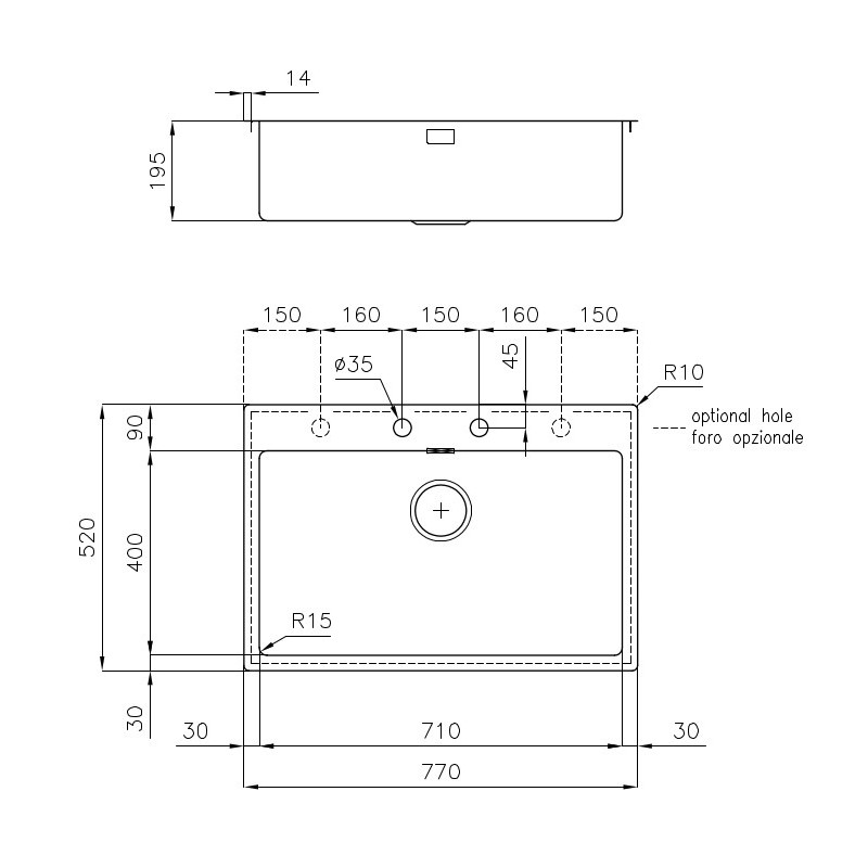 Foster 2266050 fregadero Rectangular Acero inoxidable