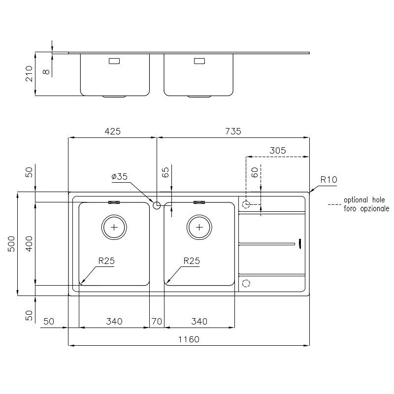 Foster 3212 052 SX Rectangular Acero inoxidable