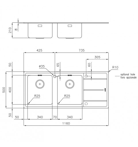 Foster 3212 052 SX Rectangular Acero inoxidable