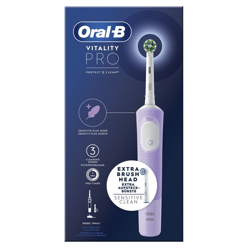 Oral-B Vitality Spazzolino Elettrico Ricaricabile Pro Viola, 2 Testine