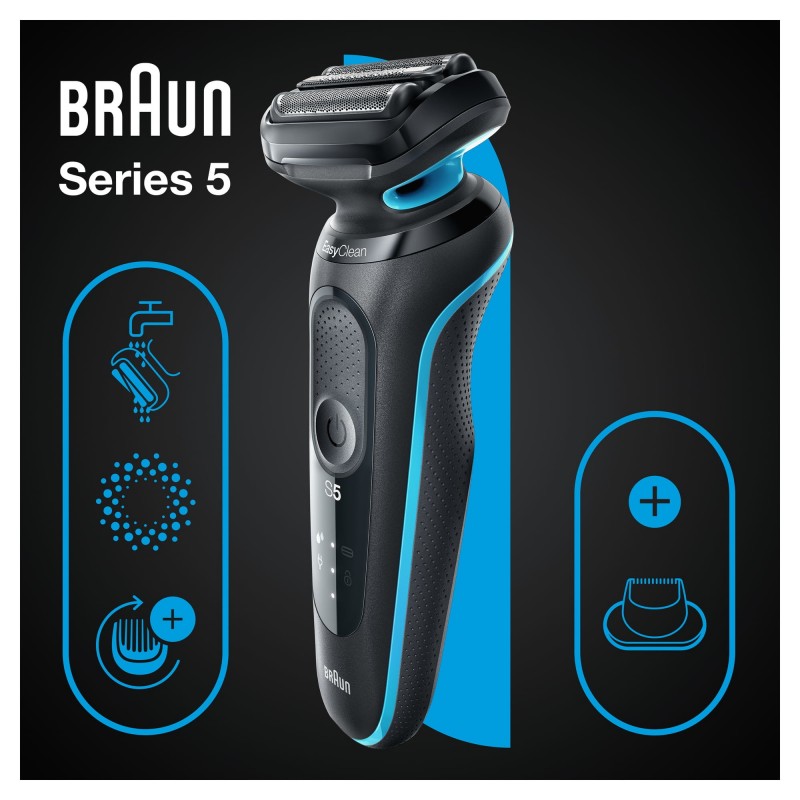 Braun Series 5 51-M1200s Rasoir à grille Tondeuse Noir, Bleu