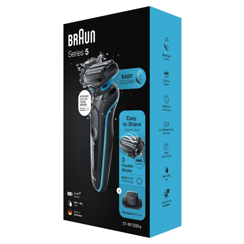 Braun Series 5 51-M1200s Rasoir à grille Tondeuse Noir, Bleu