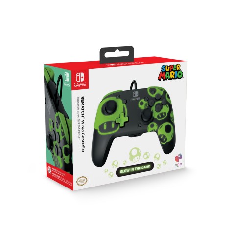 PDP 1-Up Glow in The Dark REMATCH Black, Green USB Gamepad Nintendo Switch, Nintendo Switch OLED