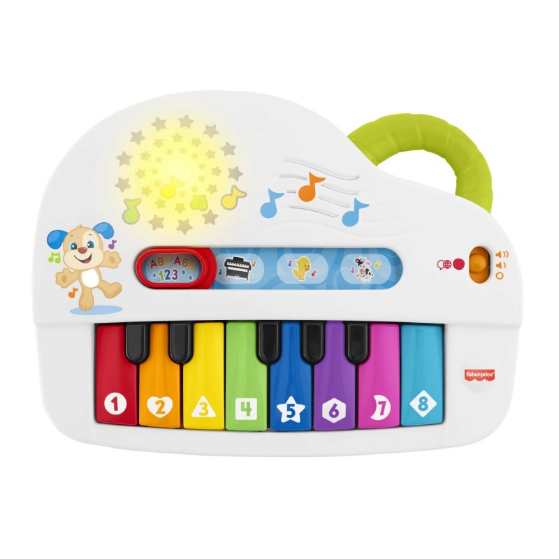 Fisher-Price Pianoforte di Cagnolino Ridi & Impara Edizione Multilingue, Portatile con Luci, Versi degli Animali, Contenuti