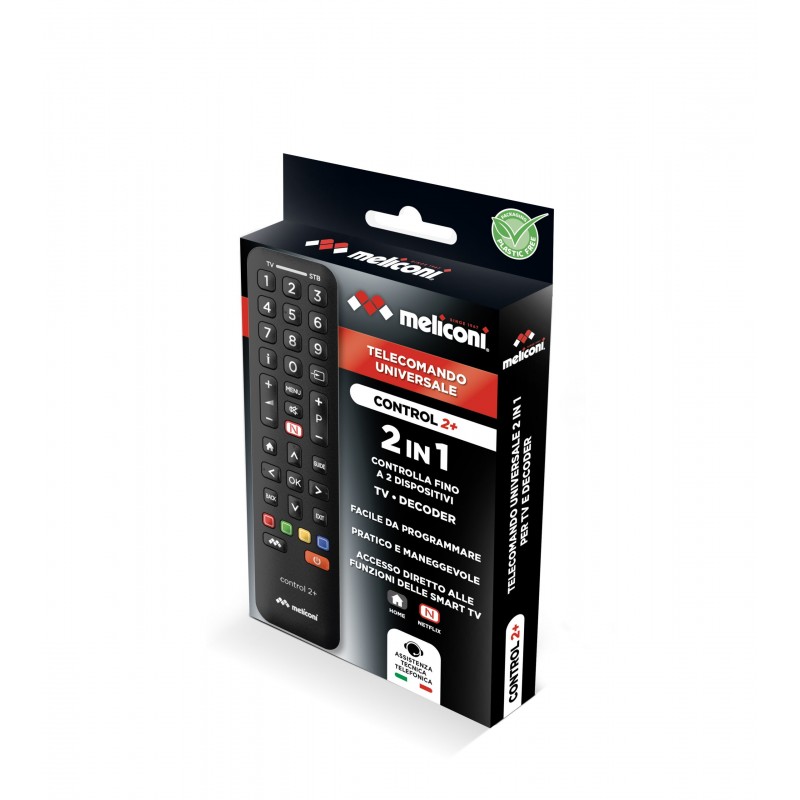 Meliconi Control 2+ mando a distancia IR inalámbrico TV, Receptor de televisión Botones