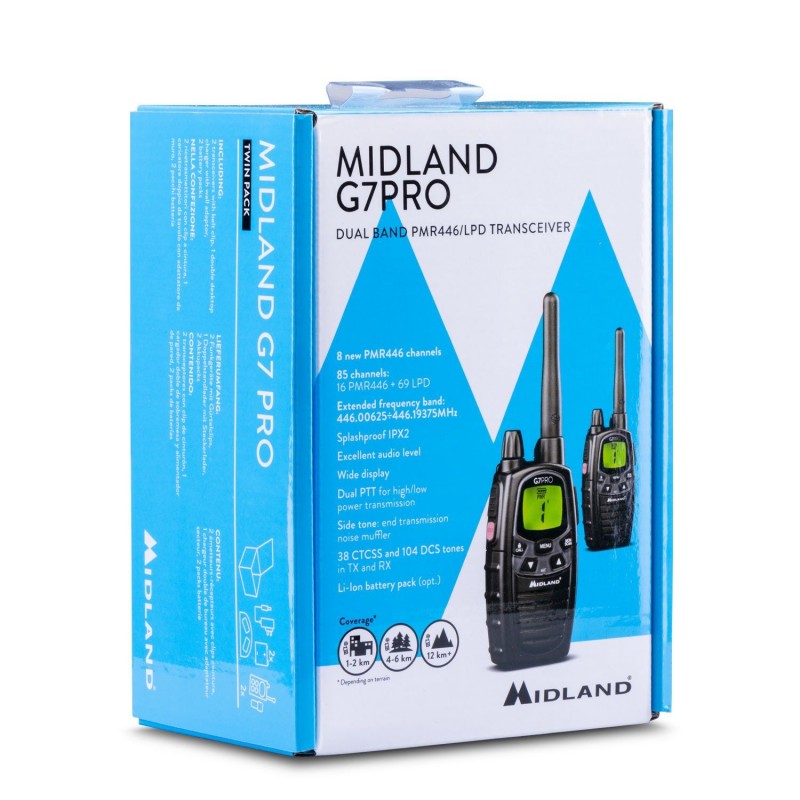 Midland G7 Pro Walkie Talkie ricetrasmittente 69 canali 446.00625 - 446.09375 MHz Nero