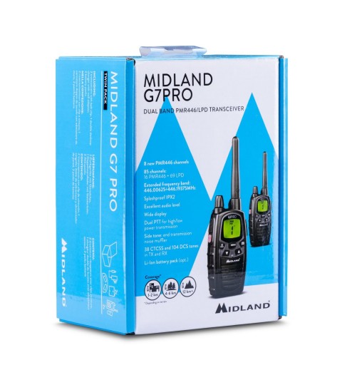 Midland G7 Pro Walkie Talkie Funksprechgerät 69 Kanäle 446.00625 - 446.09375 MHz Schwarz