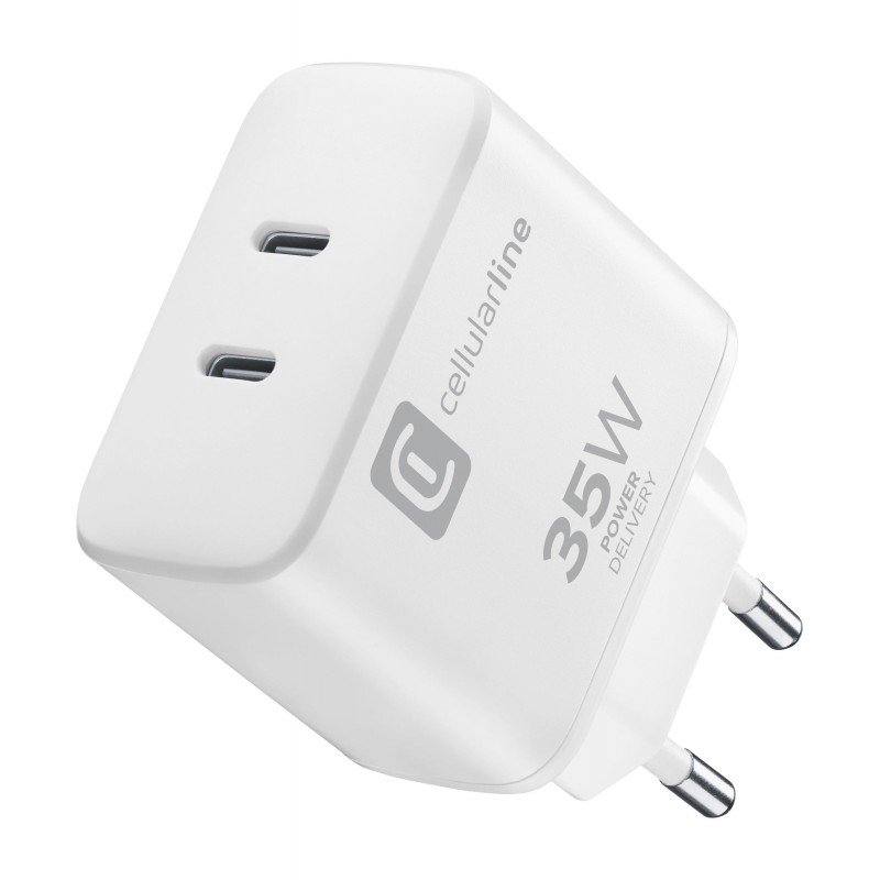 Cellularline Dual Charger 35W Caricabatterie da rete Power Delivery 35W con doppia porta USB-C Bianco