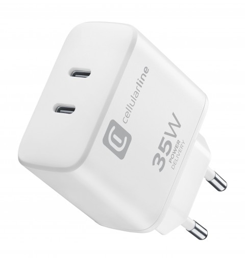 Cellularline Dual Charger 35W Caricabatterie da rete Power Delivery 35W con doppia porta USB-C Bianco