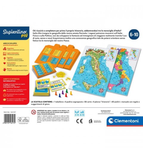 Clementoni Sapientino Piu 16417 juego de tablero My Italy Juego de mesa Educativo