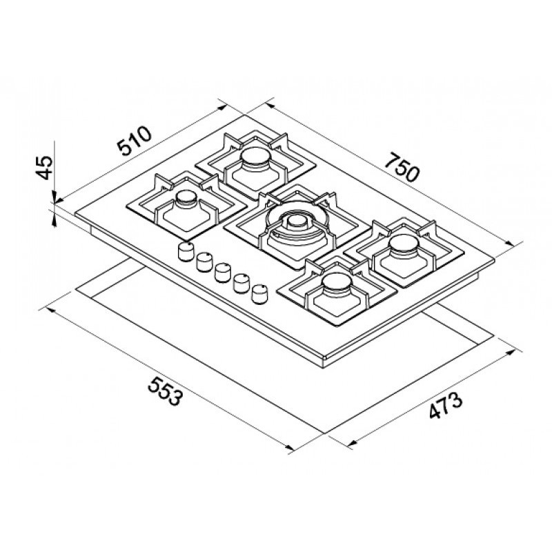 Elleci Plano 75 TCC Negro Integrado 75 cm Encimera de gas 5 zona(s)