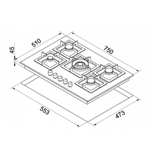 Elleci Plano 75 TCC Noir Intégré (placement) 75 cm Gaz 5 zone(s)