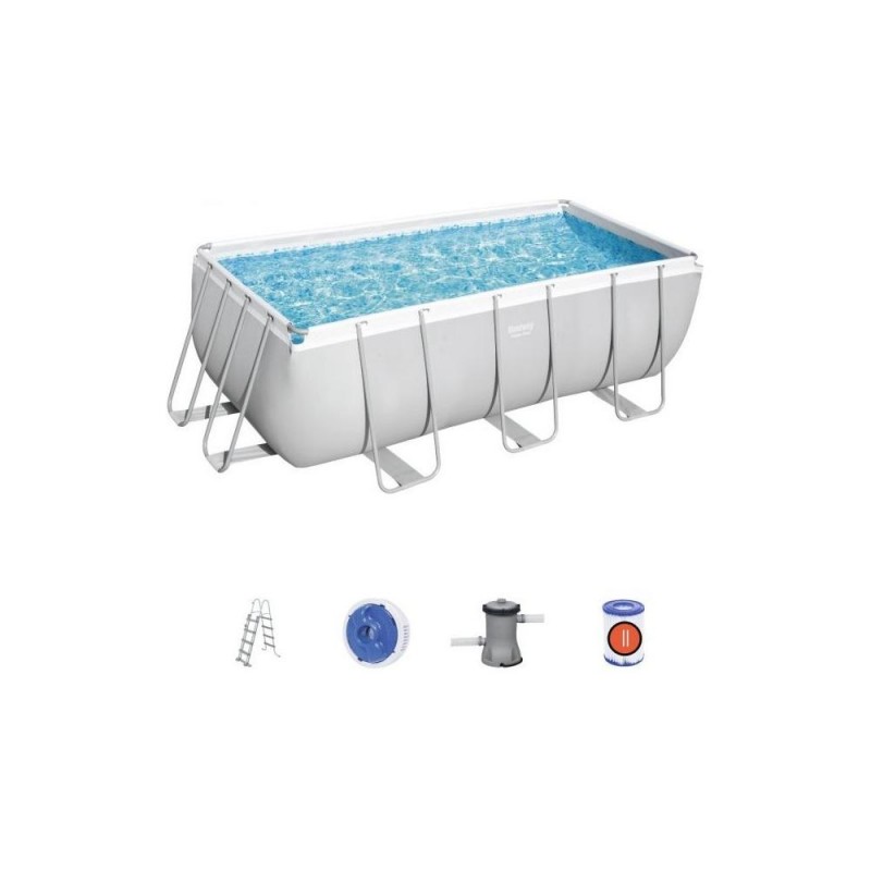 Piscina Bestway 56456 5 POWER STEEL Rettangolare Accessoriata 4,12 x 2,01 x 1,22 m Grigio chiaro